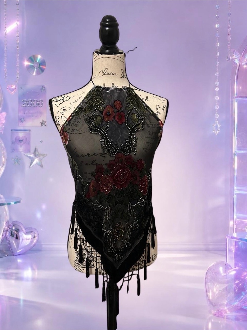 Handmade Silk, velvet, and glass beaded halter